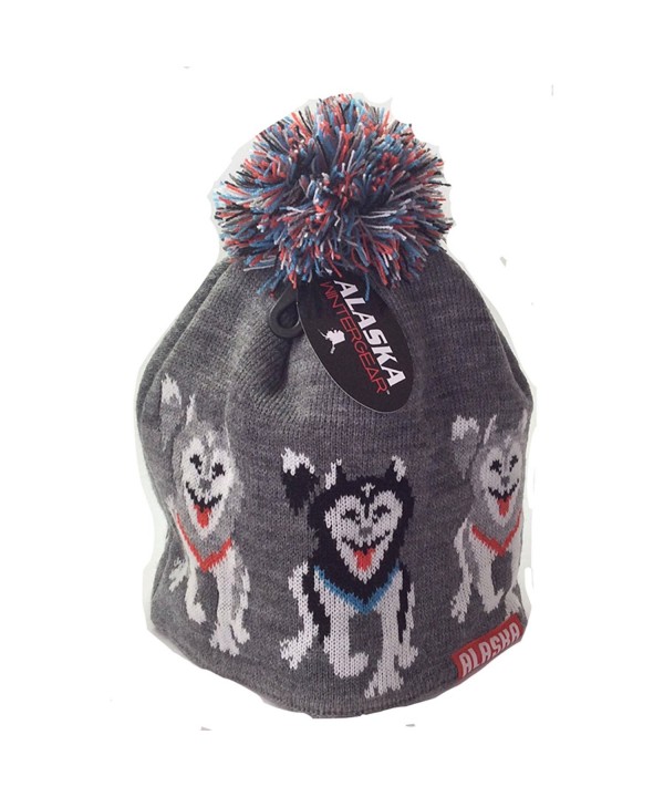 Alaska Beanie Hat Skull Sled Dogin Row Team Knit Stocking Hat Lined Pom Pom - CH11VDJNT6B