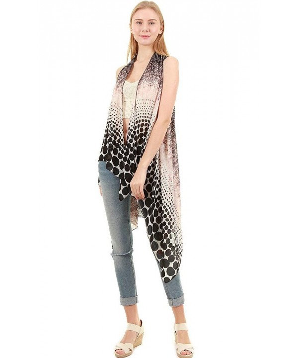 chicchicfashionworld CCFW Sleeveless Breezy Chiffon Open Front Asymmetric Scarf Vest - Black Polka Dot - CU12HLEEXU7