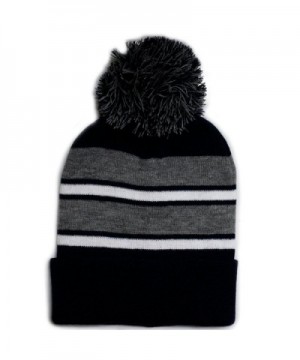 City Hunter Sk908 Winter Basic Stripe Pom Beanie Hats 30 Colors - Black/Light Grey - CZ1867NYDG0