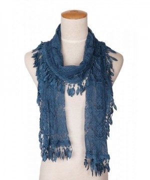 MissShorthair Floral Print Lace Scarfs for Women with Fringes - 24blue Luck Leaf - CJ183C94YED