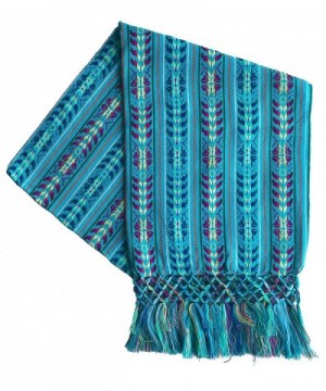 Mexican Handmade Colorful Rebozo Shawl - Cyan - CL187QXEKDT