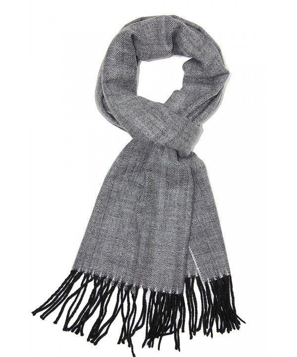 Achillea Soft & Warm Tartan Plaid Checked Cashmere Feel Winter Scarf Unisex - Black/Light Grey Herring Bone - CW12N0EW0UP