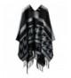 Womens Rich Solid Long Scarf- Soft and Warm Shawl Warp- Formal Party Scarf - Black Poncho Cape - CV1867XQYG5