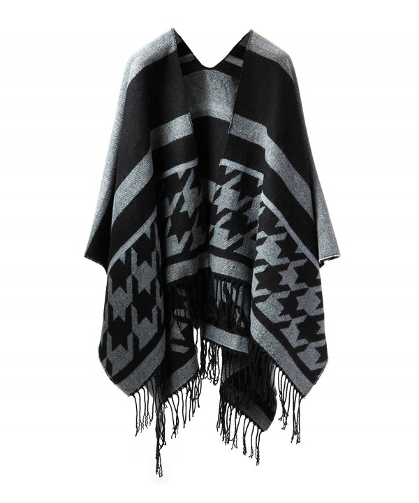 Womens Rich Solid Long Scarf- Soft and Warm Shawl Warp- Formal Party Scarf - Black Poncho Cape - CV1867XQYG5