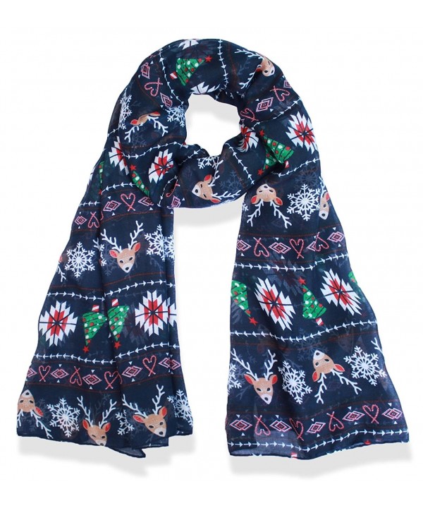 V28 Candy Cane Print Women's Scarf Christmas Gift Lightweight - Navy - Christmas - CF187O05TOA