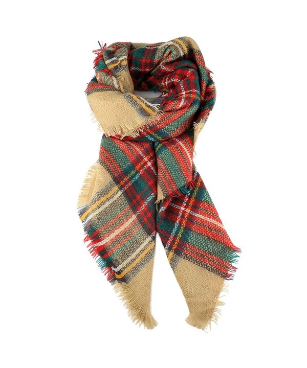 AOFU Winter Blanket Scarf Classic Tassel Plaid Scarf Warm Soft Tartan Wrap Shawl - Khaki - CT189NH9KAH