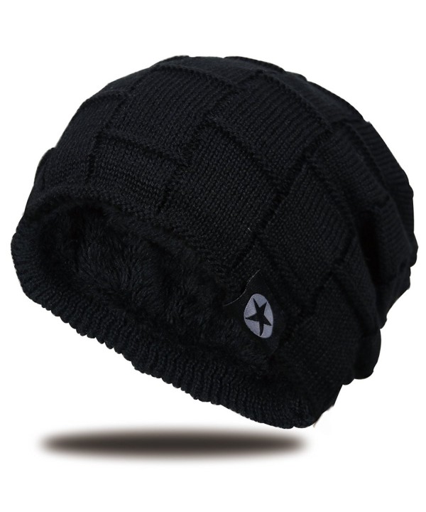 JNINTH Winter Knitting Beanie Knit Thick Slouchy Skull Cap For Men Women - Black - C5188X8Q0Z2