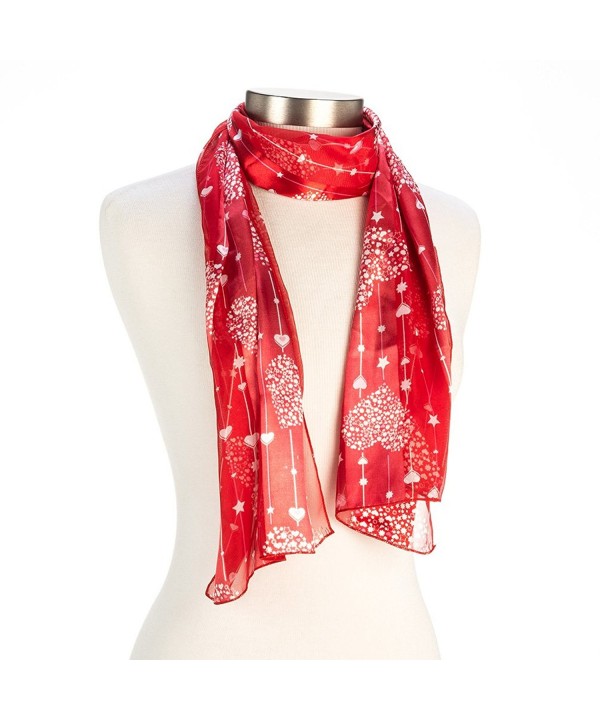 Heart- Flower or Clover Pattern Valentine's Day or Mother's Day Silk Feel Scarf - red star - CX11IRL9QTR