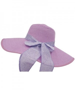 Roffatide UPF50+ Women's Foldable Bowknot Straw Floppy Wide Brim Sun Hat Beach Cap Muti Colors - Lilac - CX1820Y6XDL