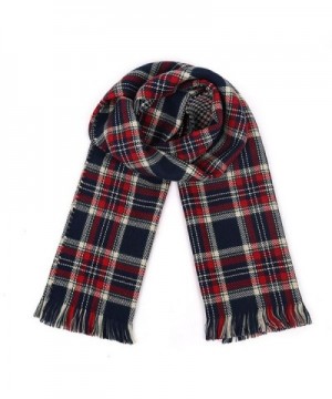 Women's Colorful Plaid Tartan Blanket Scarf Large Winter Shawl Wrap with Fringe - Red+Blue - CT12612JS1J