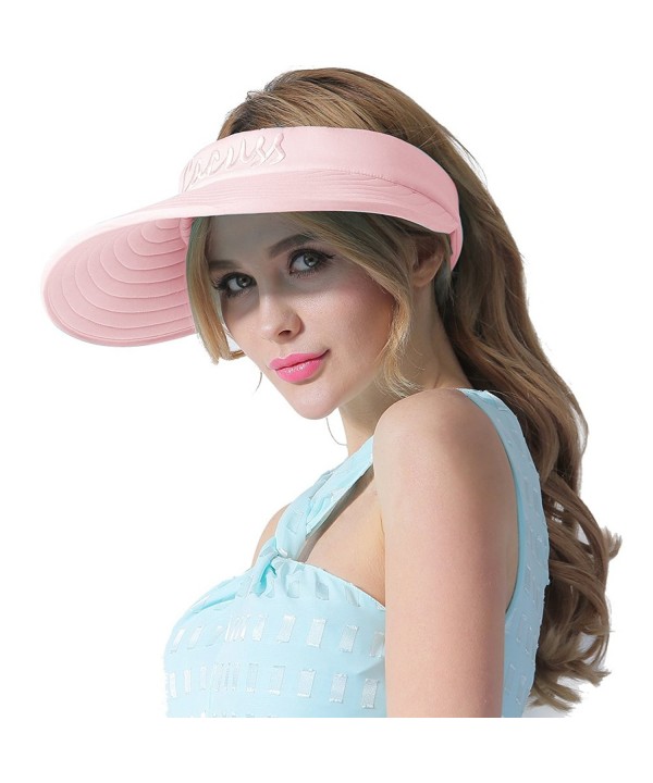 CACUSS Women's Summer Sun Hat Large Brim Visor Adjustable Velcro Packable UPF 50+ - Pink - CA17YDC7SH6