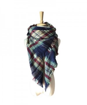 Synthiiz Soft Warm Tartan Plaid Scarf Shawl Cape Blanket Scarves Fashion Wrap - Navy - CL185ICODGY