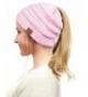 FADA BeanieTail Soft Stretch Cable Knit Messy High Bun Ponytail Winter Women Beanie Hat - A-baby Pink - CO188K4X2ZZ