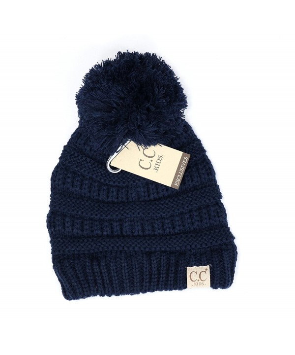 Crane Clothing Co. Women's Kids Solid Pom CC Beanies - Navy - CI1859OQHQ8