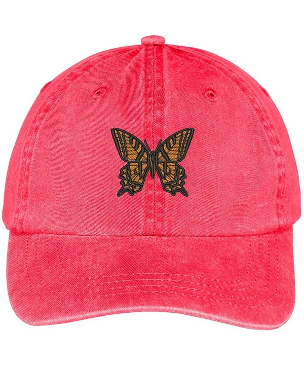 Trendy Apparel Shop Butterfly Embroidered Washed Cotton Adjustable Cap - Red - CG12IFNSMHX