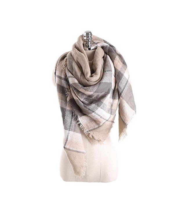 Women's Cozy Tartan Scarf Wrap Shawl Neck Stole Warm Plaid Checked Pashmina - light brown beige - CK186L8RCE3