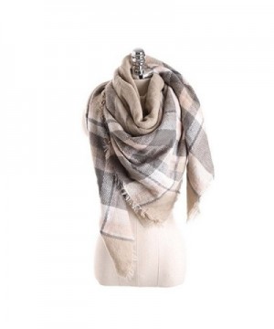 Women's Cozy Tartan Scarf Wrap Shawl Neck Stole Warm Plaid Checked Pashmina - light brown beige - CK186L8RCE3