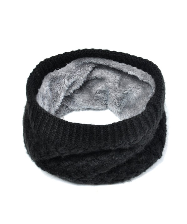 Lo Shokim Harsh Winter Double-Layer Soft Fleece Lined Thick Knit Neck Warmer Circle Scarf Windproof - Black - CL186I9N6UE