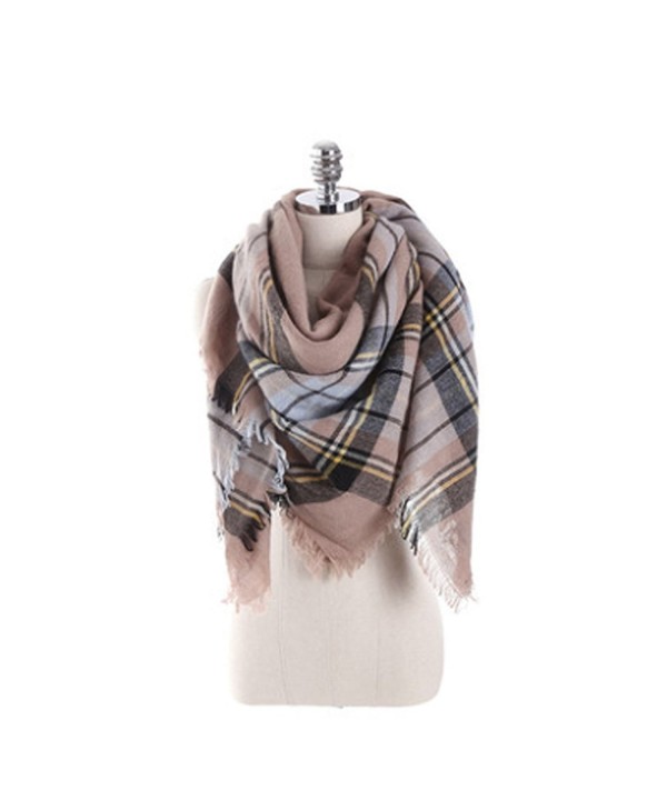 Women's Cozy Tartan Scarf Wrap Shawl Neck Stole Warm Plaid Checked Pashmina - Cream Pink Gray - C8186R4W4DI