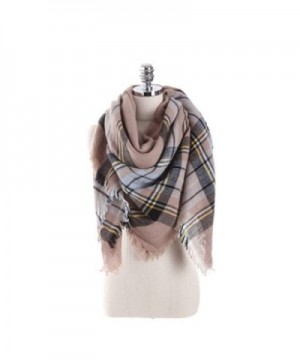 Women's Cozy Tartan Scarf Wrap Shawl Neck Stole Warm Plaid Checked Pashmina - Cream Pink Gray - C8186R4W4DI