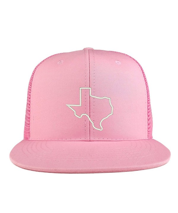 Trendy Apparel Shop Texas State Outline Embroidered Cotton Flat Bill Mesh Back Trucker Cap - Pink - C3185YMHDE6