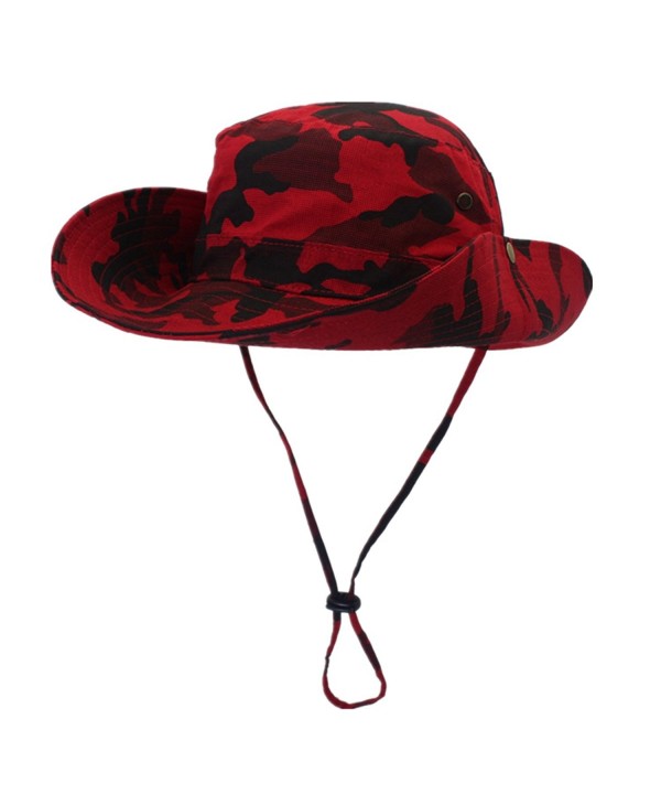 Home Prefer Men's UPF50+ Fishing Sun Hat Snap Wide Brim Bucket Hat With String - Red - C017YYGMTAG