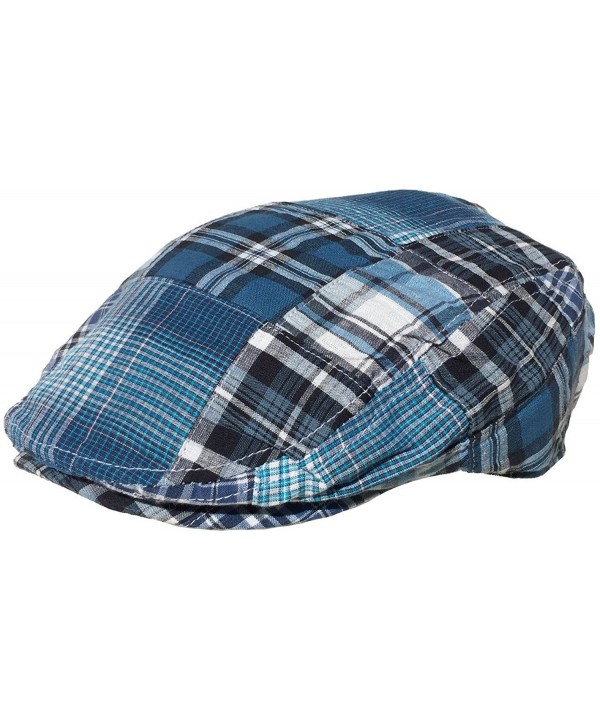 Broner Cotton Madras Plaid Ivy Scally Cap Driver Summer Golf Hat Jeff Flat Slap Hat - Blue - CO12GSJVQS3
