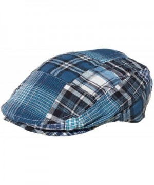 Broner Cotton Madras Plaid Ivy Scally Cap Driver Summer Golf Hat Jeff Flat Slap Hat - Blue - CO12GSJVQS3