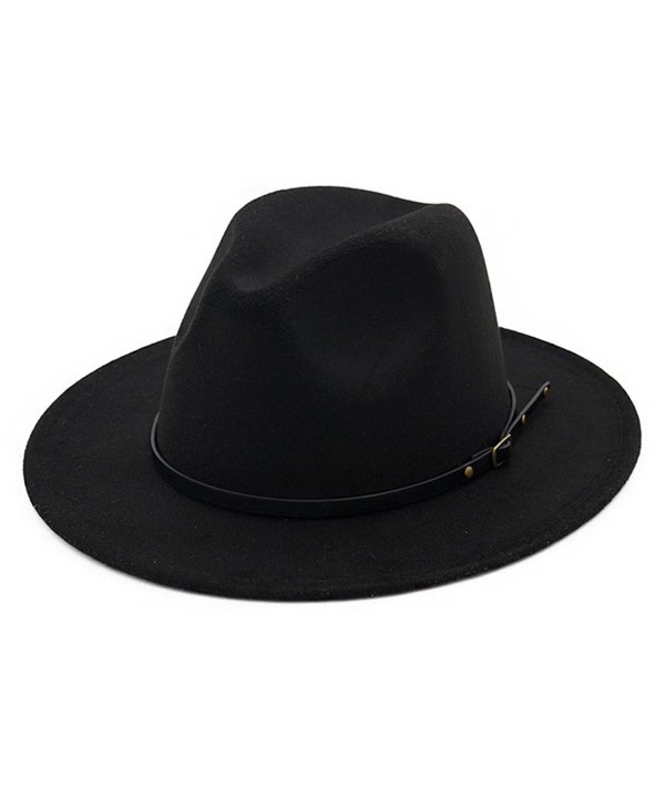 Lisianthus Women Belt Buckle Woolen Fedora - Black - C6182IGRU56