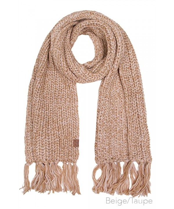 ScarvesMe CC Soft Two Tone Oversize Chunky Knit Scarf with Tassel - Beige/taupe - C212M0K8OHF