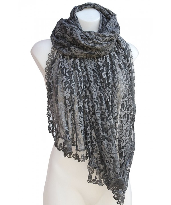 Terra Nomad Women's Italian Lace Scarf Shawl Shoulder Wrap - Dark Gray - CG1867IZ3H3