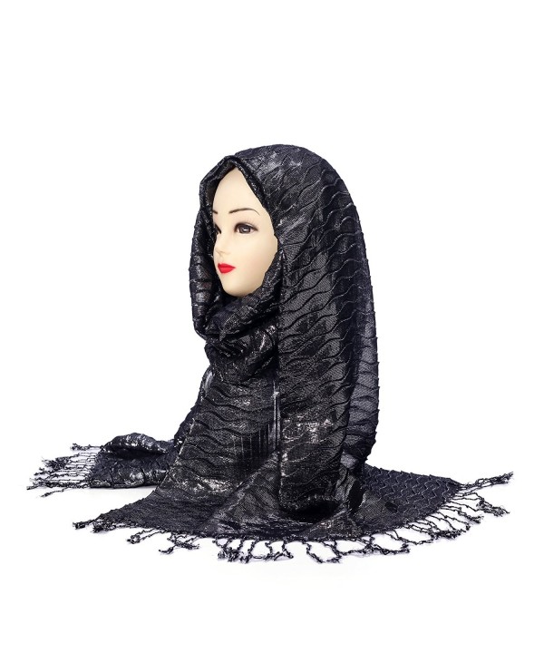 R.C.Y. Metallic Sparkle Scarf - Party Shawl- Glitter Scarfs for Women- Hijabs for Women - Metallic Black/Wavy - CS184490HK8