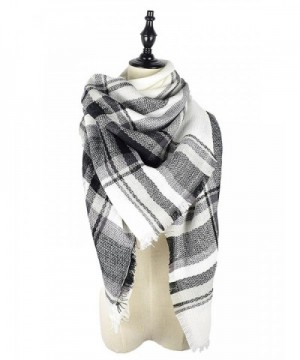 Womens Pashmina Classic Blanket Scarves - Black White Plaid - CS1887QO9AS