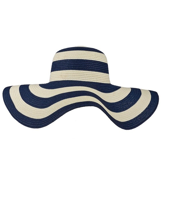 Lux Accessories Straw Hat Blue White Stripe Wide Brim Fedora Floppy Cloche Derby Sun Hat Cap - C112052JEZV