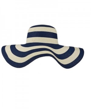 Lux Accessories Straw Hat Blue White Stripe Wide Brim Fedora Floppy Cloche Derby Sun Hat Cap - C112052JEZV