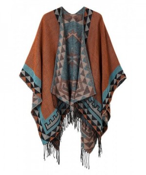 Urban CoCo Women's Printed Tassel Open front Poncho Cape Cardigan Wrap Shawl - Orange-series 5 - C5185YU5OR8