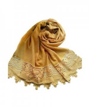 Raylans Women Lady Fashion Cotton Lace Long Scarf Wrap Shawl - Yellow - C0188R3H40U