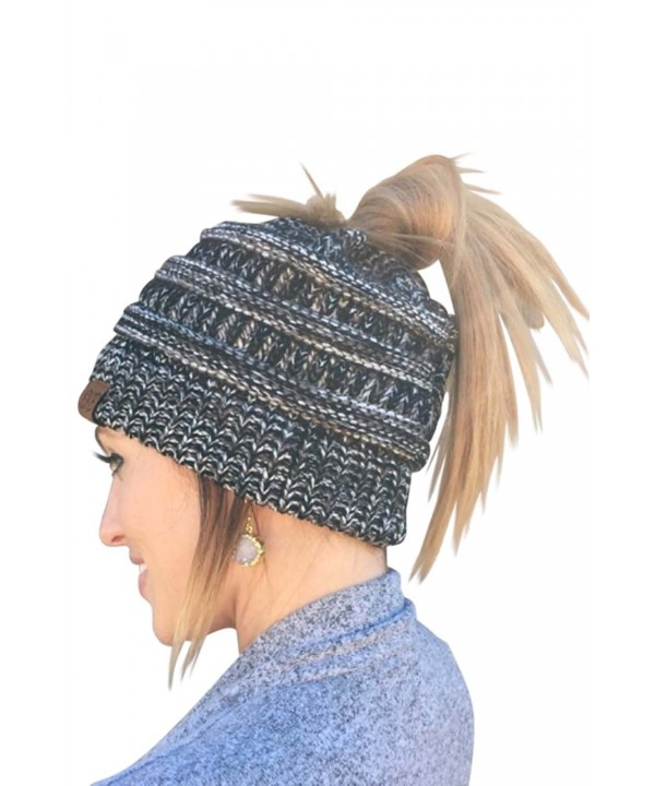 EKB Messy Bun Beanie- New Bun Beanie- Crochet Messy Bun Beanie- Ponytail Beanie Hat - Black - CG1895QEHYR