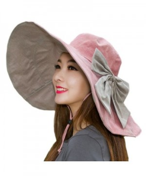 Women's Foldable Floppy Reversible Travel Beach Sun Visor Hat Wide Brim UPF 50+ - Pink- Cotton Linen - CP17YSHAGY6