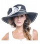 Women Large Flower Stripe Church Wide Brim Sun Hat W205 - Black - CT17XW8UTRD