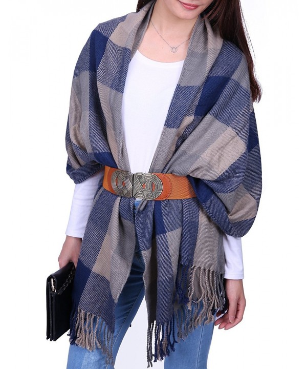 HDE Womens Plaid Blanket Scarf Chunky Oversized Tartan Flannel Winter Shawl Wrap - Blue-grey Plaid - C2186AZGE2E