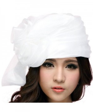 June's Young Women Hat Bucket Hats Summer Organza Big White Flower - CC11A7JJGEB