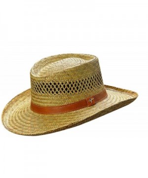 Dorfman Pacific Mens Rush Straw Lightweight Casual Wide Brim Gambler Hat - Natural Brown - CK111QV7ZP7