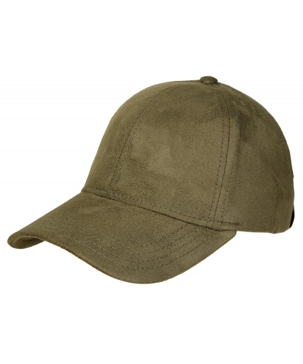 Funky Junque's 6 Panel Solid Adjustable Suede Baseball Velcro Closure Cap Hat - Olive - CM12EUL6PCN