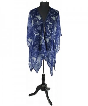 July 4th Paisley Wrap Cover Up Shawl with Stylish Beaded Tie String Closure - Navy - CR182WC68O2