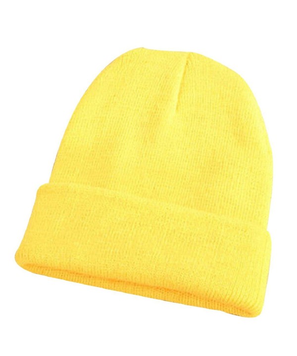 Shineweb Men Women Beanie Knit Cap Hip-Hop Winter Warm Elastic Cuff Hat - Light Yellow - CJ12OCETSMX