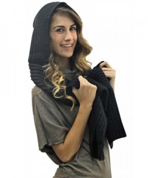 Black Winter Knit Hooded Scarf in Fashion Scarves