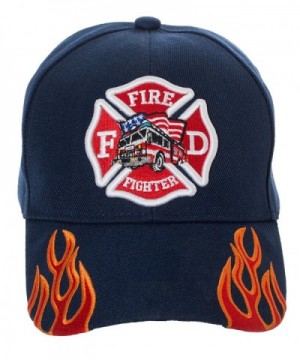 Artisan Owl Fire Fighter Fire Department Rescue Flames Baseball Cap Hat - Navy Blue - CM18699Q7X6