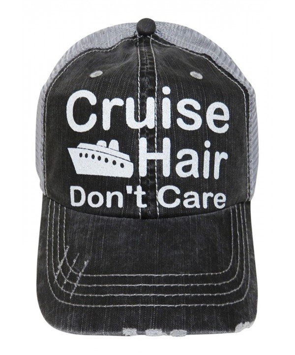 White Glitter Cruise Hair Don't Care Distressed Look Grey Trucker Cap Hat - CU12N7CTM55