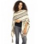 Back From Bali Womens Knit Ruana Blanket Scarf Wrap Shawl Poncho Boho Tribal Print - Cream Taupe - CA182YD4SYL